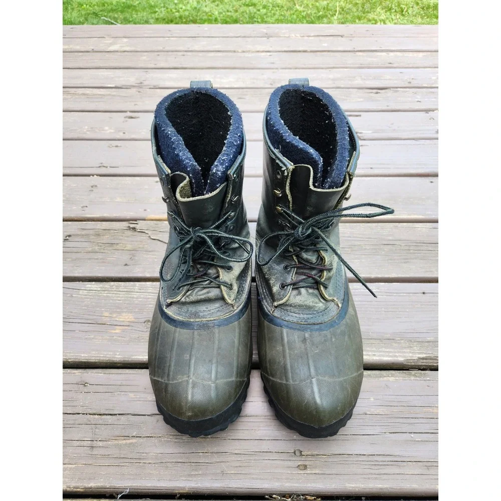 Vintage LaCrosse Iceman Boots Green Leather Rubber Insulated Made in USA Mens 12